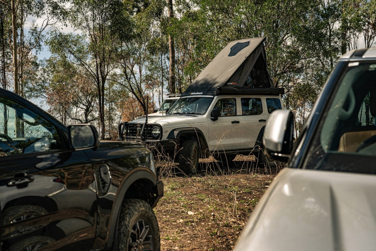 Overlanding vehicle at a campsite